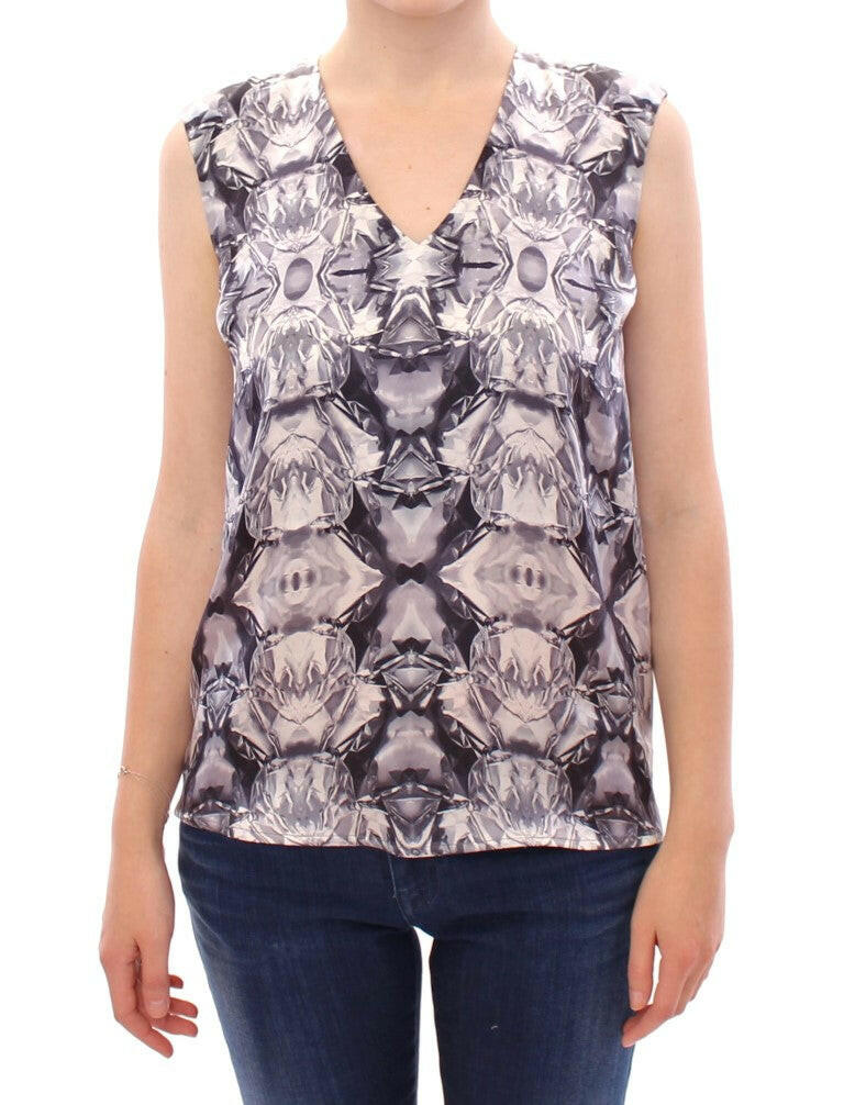 Arzu Kaprol Gray Blue Silk Sleeveless Top Shirt Blouse -   -  Arzu Kaprol.
