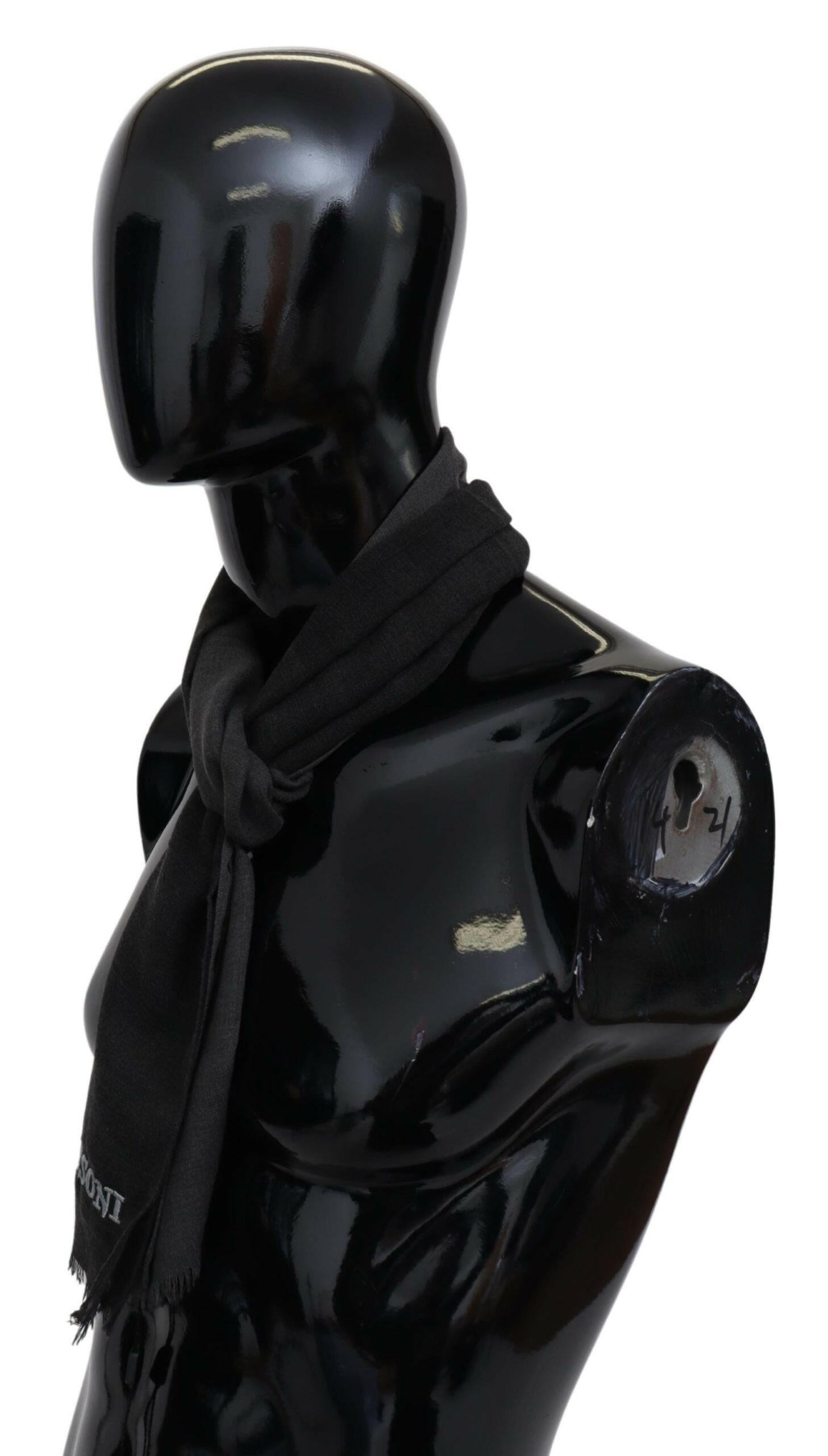 Missoni Gray Wool Unisex Neck Wrap Shawl Fringes Logo Scarf -   -  Missoni. Missoni Gray Wool Unisex Neck Wrap Shawl Fringes Logo Scarf -   -  Missoni.