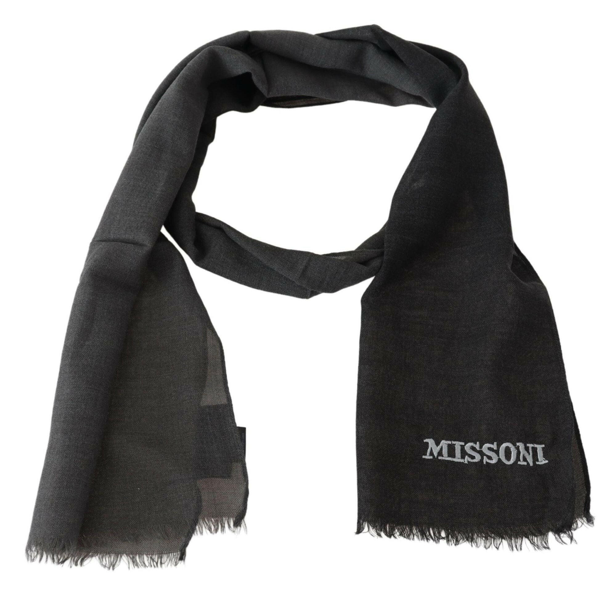 Missoni Gray Wool Unisex Neck Wrap Shawl Fringes Logo Scarf -   -  Missoni. Missoni Gray Wool Unisex Neck Wrap Shawl Fringes Logo Scarf -   -  Missoni.