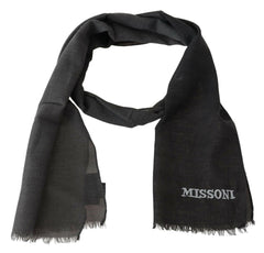 Missoni Gray Wool Unisex Neck Wrap Shawl Fringes Logo Scarf -   -  Missoni.