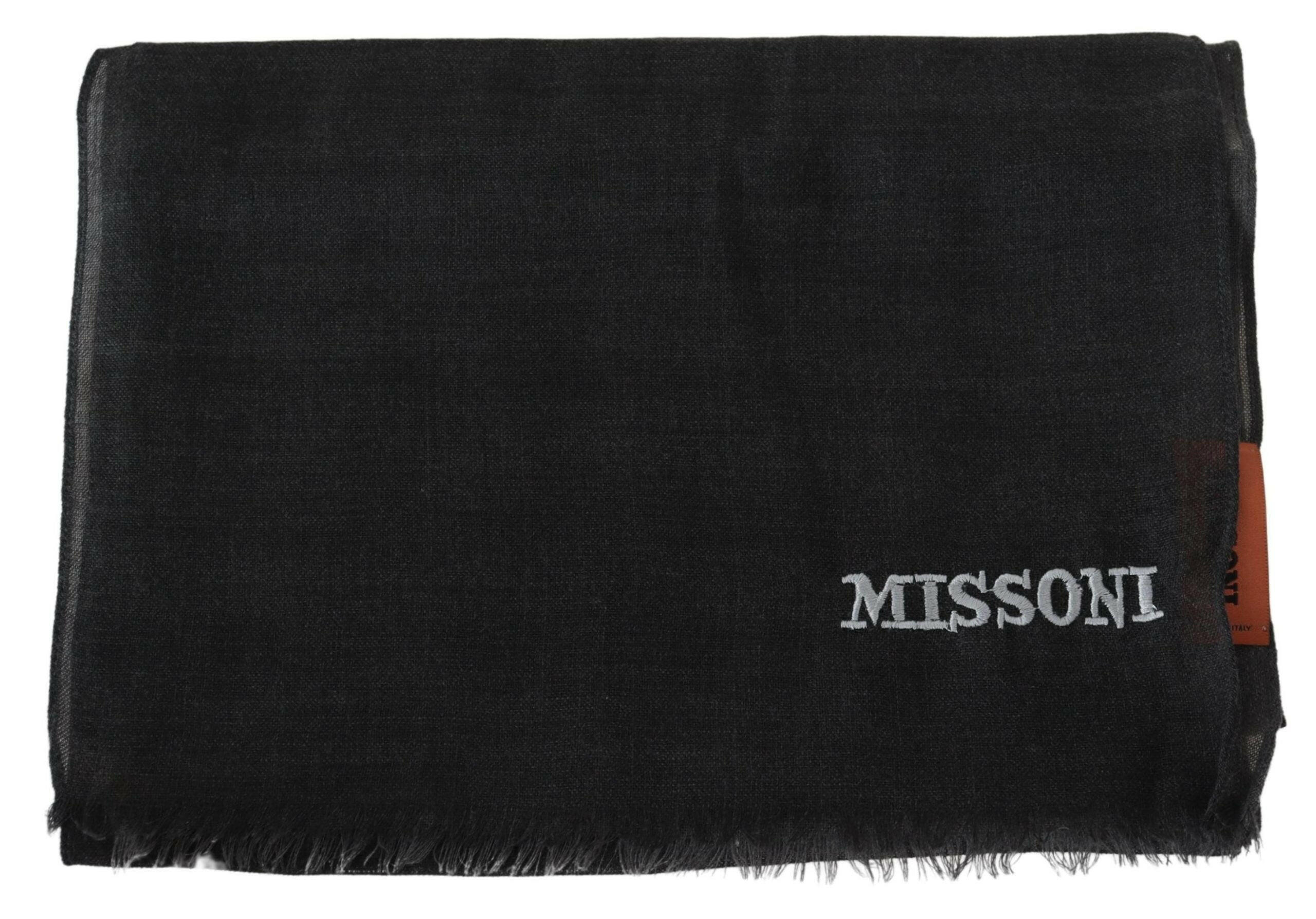 Missoni Gray Wool Unisex Neck Wrap Shawl Fringes Logo Scarf -   -  Missoni. Missoni Gray Wool Unisex Neck Wrap Shawl Fringes Logo Scarf -   -  Missoni.