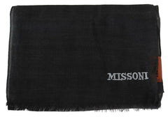 Missoni Gray Wool Unisex Neck Wrap Shawl Fringes Logo Scarf -   -  Missoni.