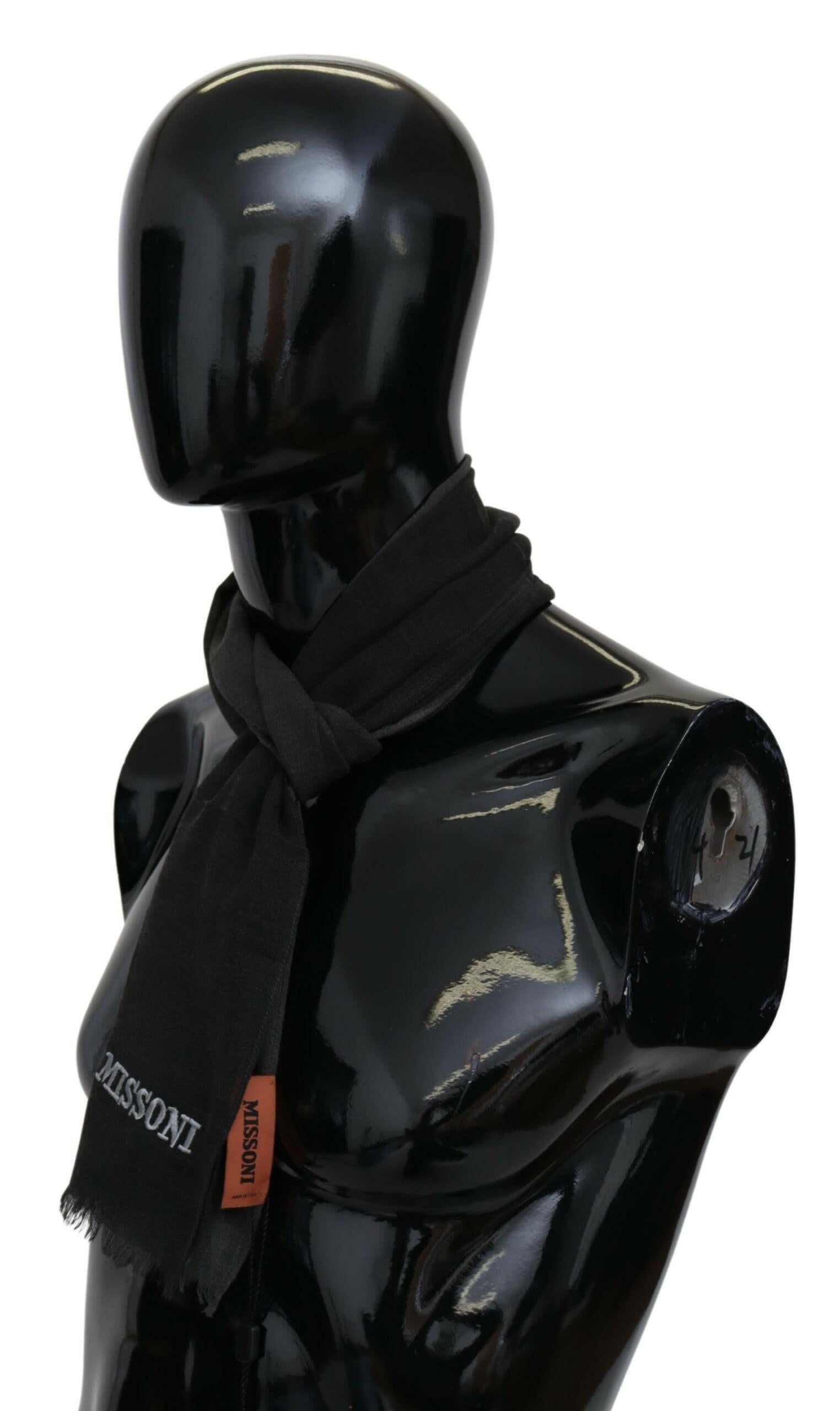 Missoni Black Wool Unisex Neck Wrap Shawl Fringes Logo Scarf -   -  Missoni. Missoni Black Wool Unisex Neck Wrap Shawl Fringes Logo Scarf -   -  Missoni.