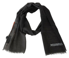 Missoni Black Wool Unisex Neck Wrap Shawl Fringes Logo Scarf -   -  Missoni.