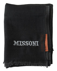 Missoni Black Wool Unisex Neck Wrap Shawl Fringes Logo Scarf -   -  Missoni.