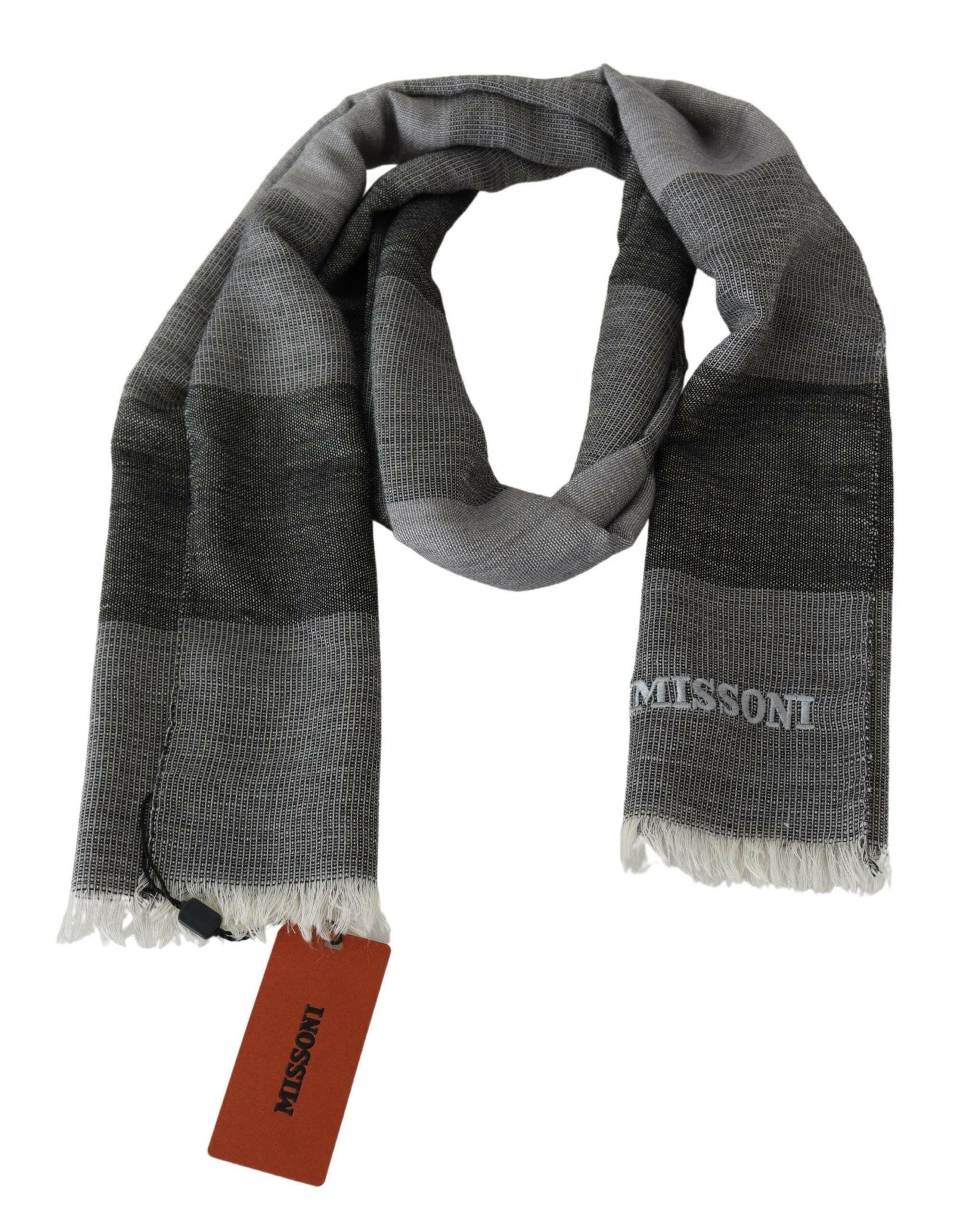 Missoni Gray Striped Wool Unisex Neck Wrap Fringes Scarf -   -  Missoni. Missoni Gray Striped Wool Unisex Neck Wrap Fringes Scarf -   -  Missoni.