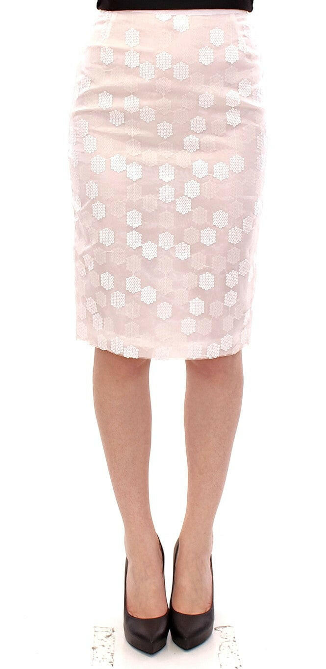 Koonhor White Sequined Straight Pencil Skirt -   -  Koonhor.