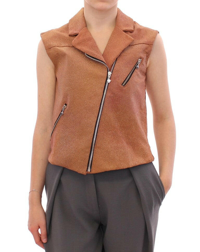 La Maison du Couturier Brown Leather Jacket Vest -   -  La Maison du Couturier.