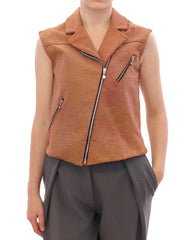 La Maison du Couturier Brown Leather Jacket Vest -   -  La Maison du Couturier.