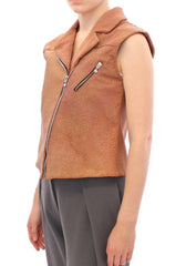 La Maison du Couturier Brown Leather Jacket Vest -   -  La Maison du Couturier.