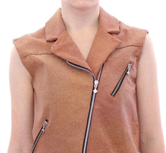 La Maison du Couturier Brown Leather Jacket Vest -   -  La Maison du Couturier.
