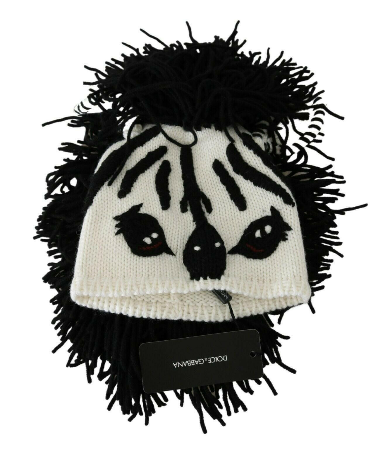 Dolce & Gabbana Black White Knitted Cashmere Animal Design Hat -   -  Dolce & Gabbana.