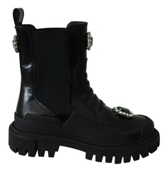 Dolce & Gabbana Black Leather Crystal Combat Boots -   -  Dolce & Gabbana.