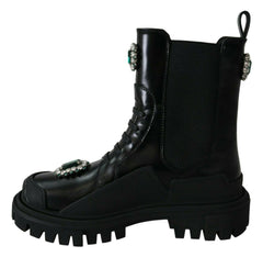 Dolce & Gabbana Black Leather Crystal Combat Boots -   -  Dolce & Gabbana.