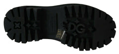 Dolce & Gabbana Black Leather Crystal Combat Boots -   -  Dolce & Gabbana.