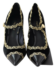 Dolce & Gabbana Black Velvet Gold Mary Janes Pumps -   -  Dolce & Gabbana.