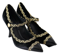 Dolce & Gabbana Black Velvet Gold Mary Janes Pumps -   -  Dolce & Gabbana.