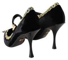 Dolce & Gabbana Black Velvet Gold Mary Janes Pumps -   -  Dolce & Gabbana.