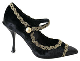 Dolce & Gabbana Black Velvet Gold Mary Janes Pumps -   -  Dolce & Gabbana.