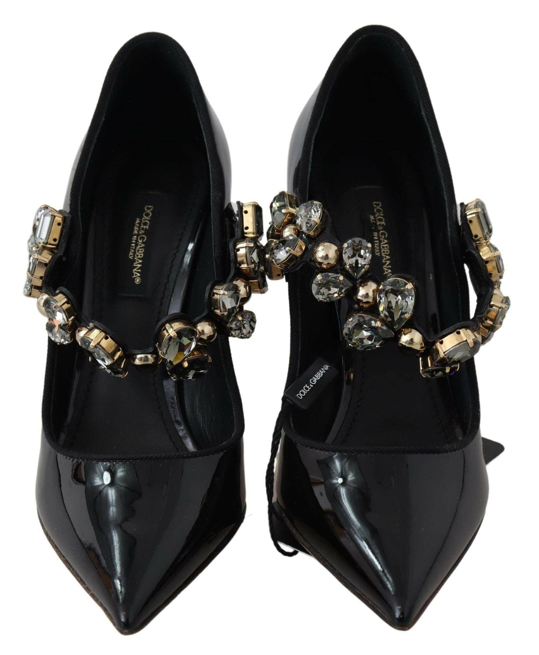 Dolce & Gabbana Black Leather Crystal Shoes Mary Jane Pumps -   -  Dolce & Gabbana. Dolce & Gabbana Black Leather Crystal Shoes Mary Jane Pumps -   -  Dolce & Gabbana.
