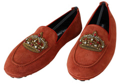 Dolce & Gabbana Orange Leather Crystal Crown  Loafers Shoes -   -  Dolce & Gabbana.