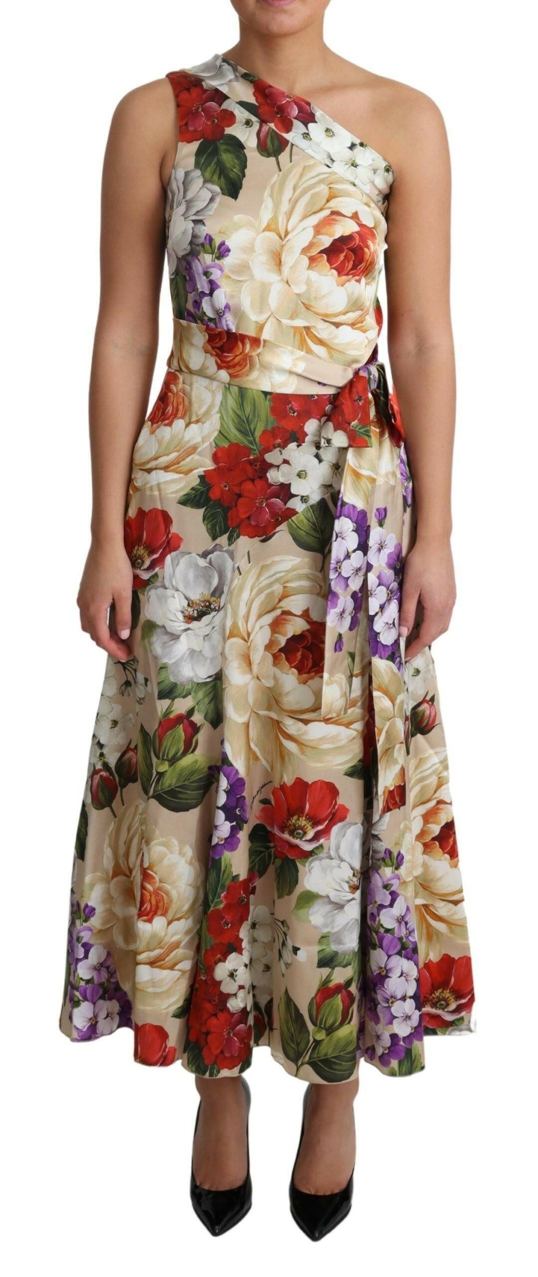 Dolce & Gabbana Print Silk Stretch One Shoulder Dress Floral -   -  Dolce & Gabbana.
