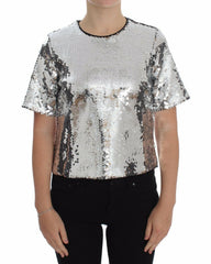 Dolce & Gabbana Silver Sequined Crewneck Blouse T-shirt Top -   -  Dolce & Gabbana.