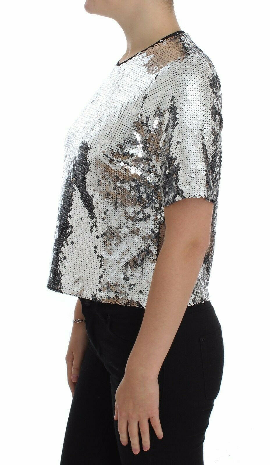 Dolce & Gabbana Silver Sequined Crewneck Blouse T-shirt Top -   -  Dolce & Gabbana. Dolce & Gabbana Silver Sequined Crewneck Blouse T-shirt Top -   -  Dolce & Gabbana.