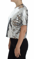 Dolce & Gabbana Silver Sequined Crewneck Blouse T-shirt Top -   -  Dolce & Gabbana.