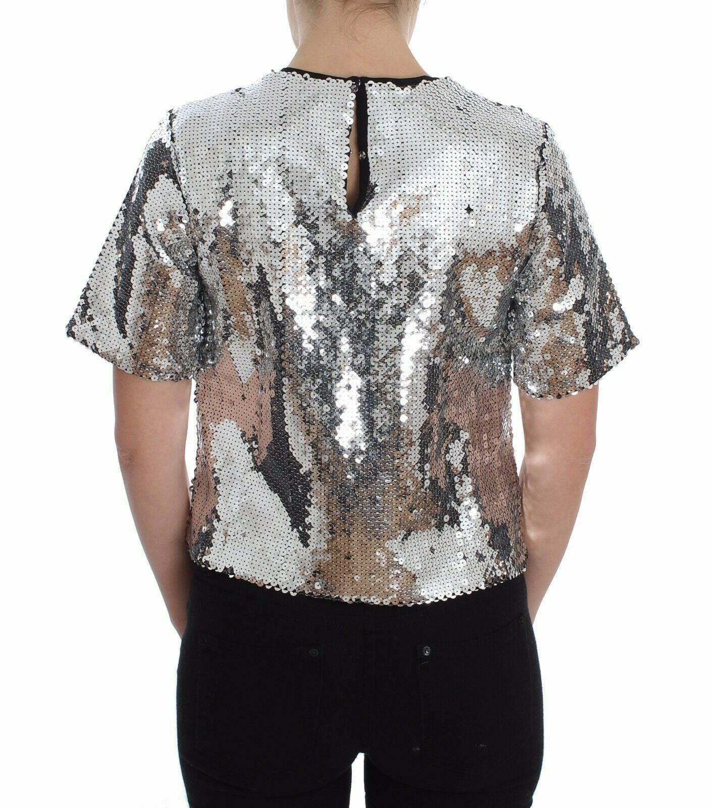 Dolce & Gabbana Silver Sequined Crewneck Blouse T-shirt Top -   -  Dolce & Gabbana. Dolce & Gabbana Silver Sequined Crewneck Blouse T-shirt Top -   -  Dolce & Gabbana.
