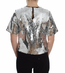 Dolce & Gabbana Silver Sequined Crewneck Blouse T-shirt Top -   -  Dolce & Gabbana.