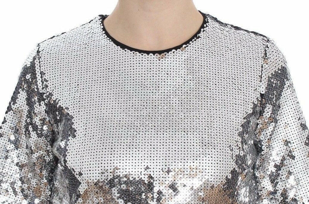 Dolce & Gabbana Silver Sequined Crewneck Blouse T-shirt Top -   -  Dolce & Gabbana. Dolce & Gabbana Silver Sequined Crewneck Blouse T-shirt Top -   -  Dolce & Gabbana.