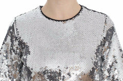 Dolce & Gabbana Silver Sequined Crewneck Blouse T-shirt Top -   -  Dolce & Gabbana.