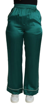 Dolce & Gabbana Green High Waist Pajama Trouser Silk Pant -   -  Dolce & Gabbana.