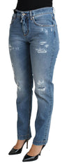 Dolce & Gabbana Blue Tattered Skinny Denim Cotton Blend Jeans -   -  Dolce & Gabbana.