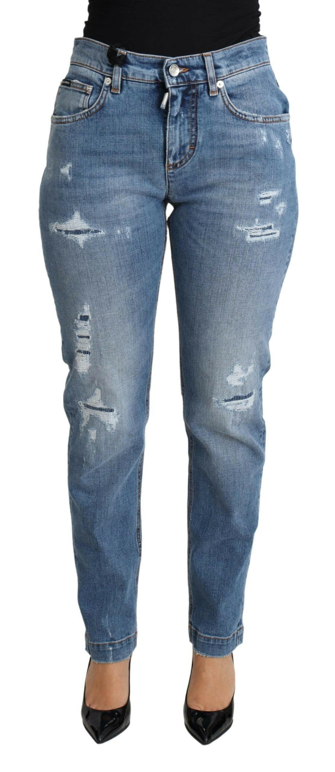 Dolce & Gabbana Blue Tattered Skinny Denim Cotton Blend Jeans -   -  Dolce & Gabbana.