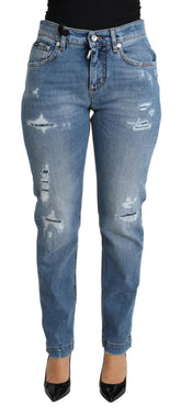 Dolce & Gabbana Blue Tattered Skinny Denim Cotton Blend Jeans -   -  Dolce & Gabbana.