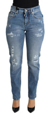 Dolce & Gabbana Blue Tattered Skinny Denim Cotton Blend Jeans -   -  Dolce & Gabbana.