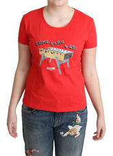 Moschino Red Cotton Come Play 4 Us Print Tops Blouse T-shirt -   -  Moschino.