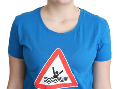 Moschino Blue Cotton Swim Graphic Triangle T-shirt -   -  Moschino.
