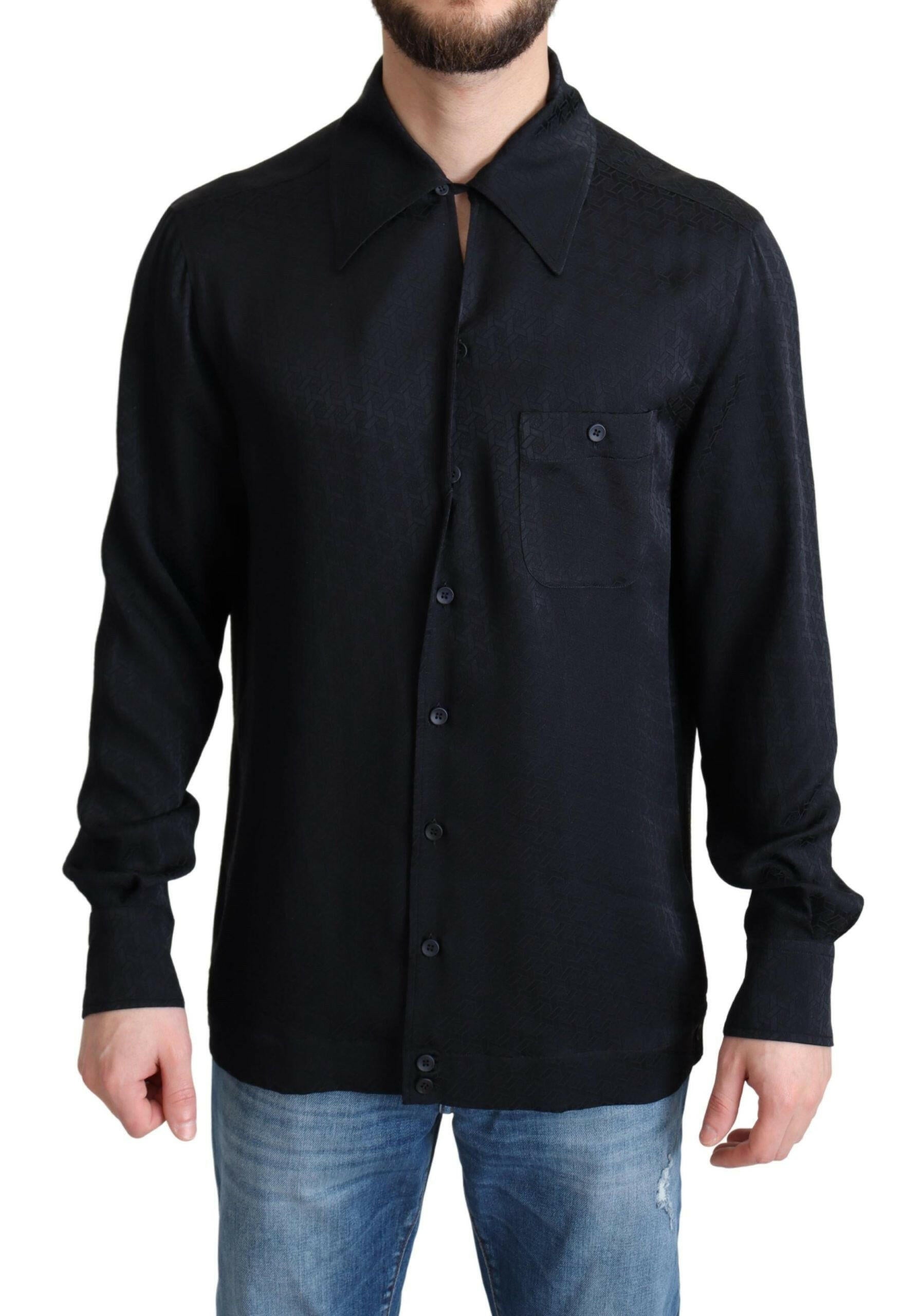 Dolce & Gabbana Black Jacquard Silk Casual Button Down Shirt -   -  Dolce & Gabbana.
