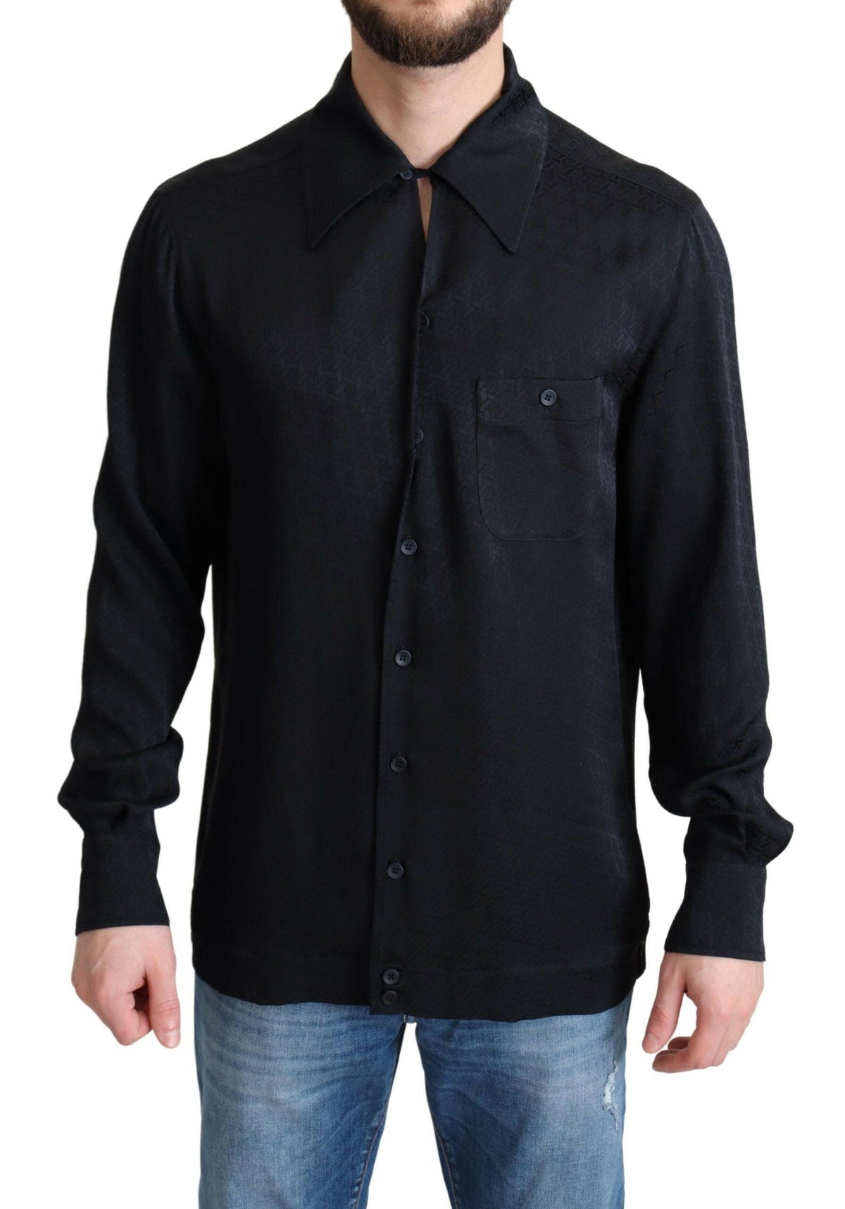 Dolce & Gabbana Black Jacquard Silk Casual Button Down Shirt -   -  Dolce & Gabbana.