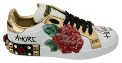 Dolce & Gabbana White Roses Sequined Crystal Womens Sneakers Shoes -   -  Dolce & Gabbana.