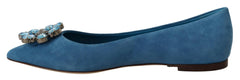 Dolce & Gabbana Blue Suede Crystals Loafers Flats Shoes -   -  Dolce & Gabbana.