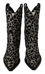 Dolce & Gabbana Gray Black Leopard Cowboy Boots Shoes -   -  Dolce & Gabbana.