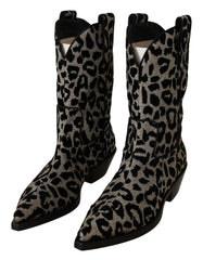 Dolce & Gabbana Gray Black Leopard Cowboy Boots Shoes -   -  Dolce & Gabbana.