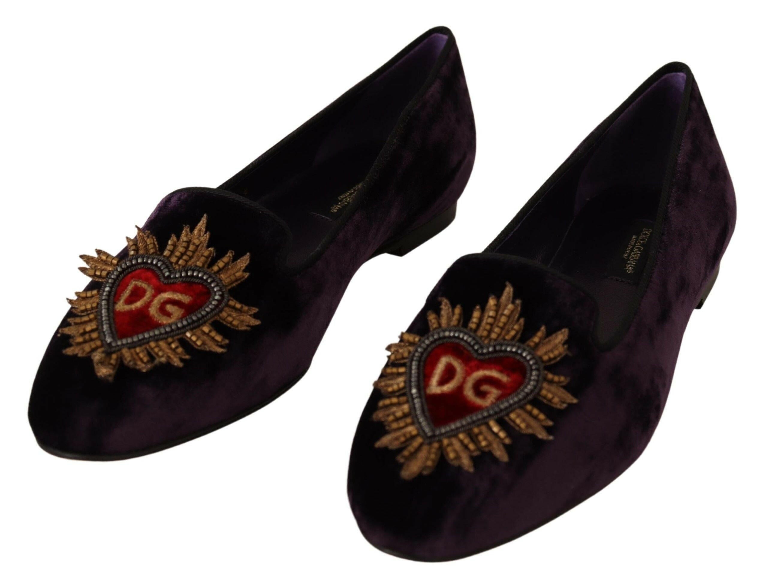 Dolce & Gabbana Purple Velvet DG Heart Loafers Flats Shoes -   -  Dolce & Gabbana. Dolce & Gabbana Purple Velvet DG Heart Loafers Flats Shoes -   -  Dolce & Gabbana.