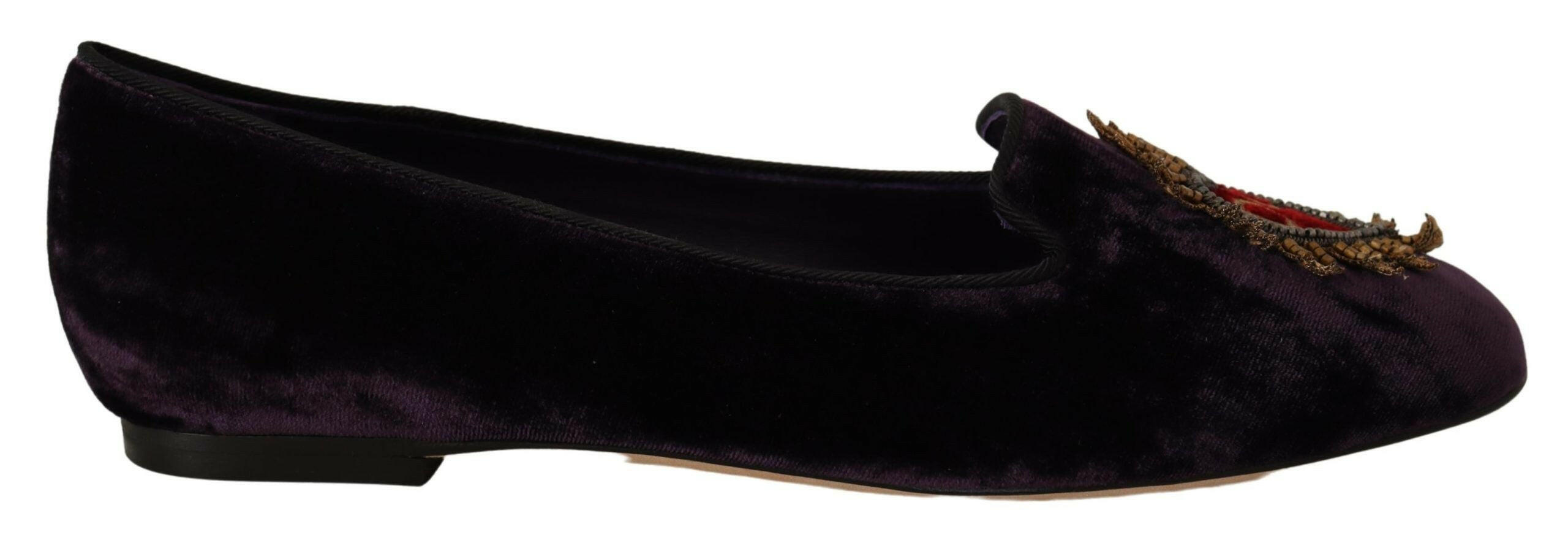 Dolce & Gabbana Purple Velvet DG Heart Loafers Flats Shoes -   -  Dolce & Gabbana.