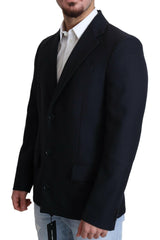 Dolce & Gabbana Dark Blue Wool Single Breasted Coat Jacket -   -  Dolce & Gabbana.