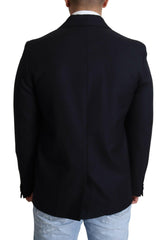 Dolce & Gabbana Dark Blue Wool Single Breasted Coat Jacket -   -  Dolce & Gabbana.